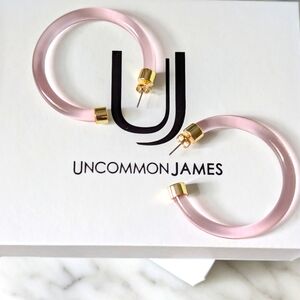 NIB Uncommon James Blush Pink Resin and Gold Hoop Earrings